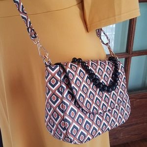 a new day Geometric Print Satchel w/ Beaded Handle NWOT